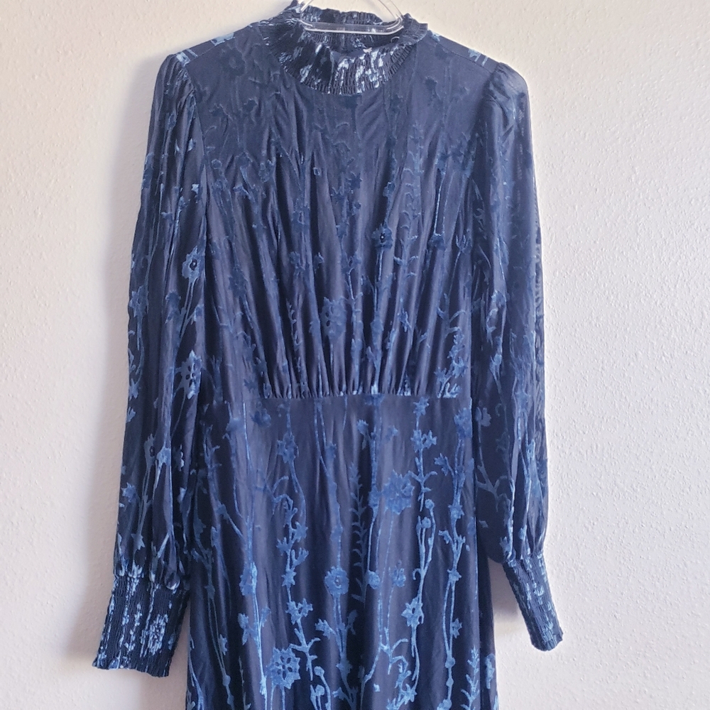 Baltic Born Penelope Midnight Blue Velvet Floral Long Sleeve Dress Maxi - Picture 3 of 10